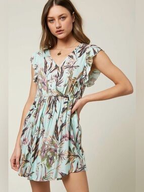 O'Neill Brennen Aqua Flutter-Sleeve Dress